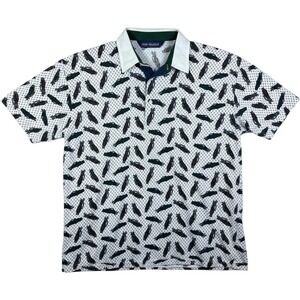 Vintage Van Heusen Polo Shirt Men XL White Golf Bag Print Short Sleeve Cotton